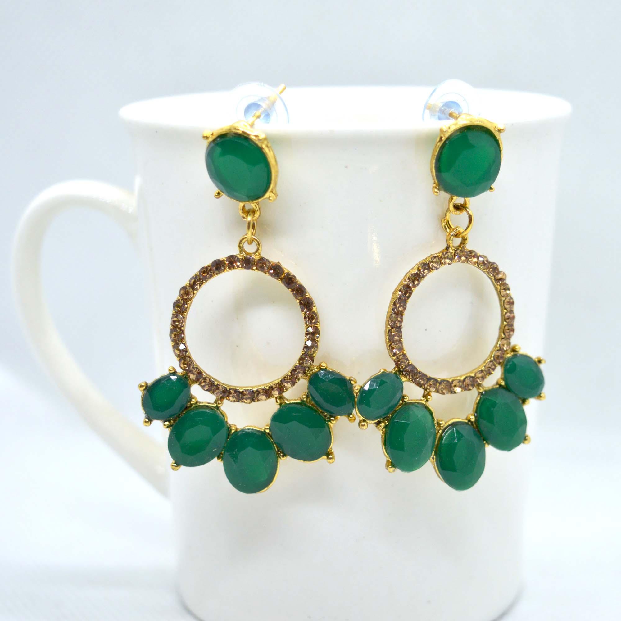 Golden/Multicolored Round Drop Earrings For Women - Image 4