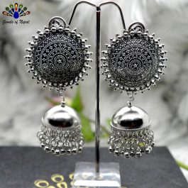 Oxidized Toned Big Flower Top Big Pinjada Earrings by Jewels of Nepal