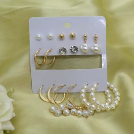 Jewels of Nepal Golden-White Combo Earrings Set for Women- 8 pairs