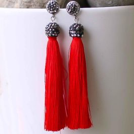 Red Tassel Stone Embellished Earrings For Women