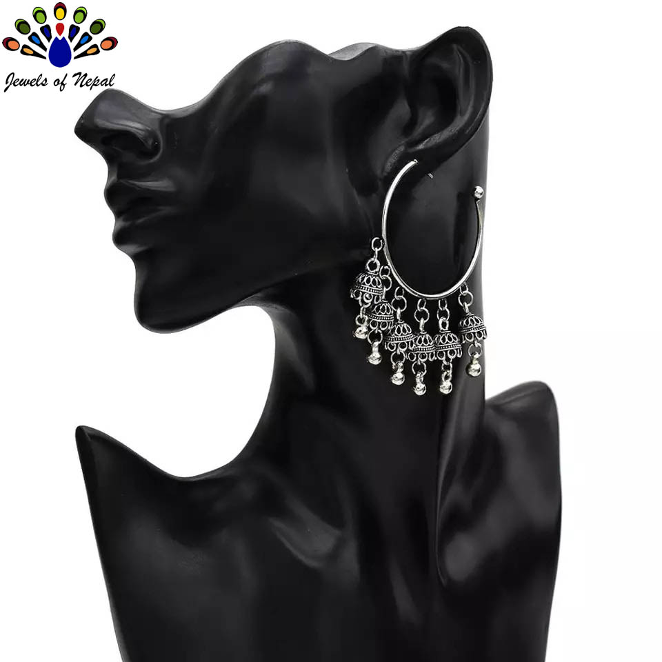 Golden/Silver Vintage Gypsy Jhumka Bell Tassels Earrings For Women - Image 6