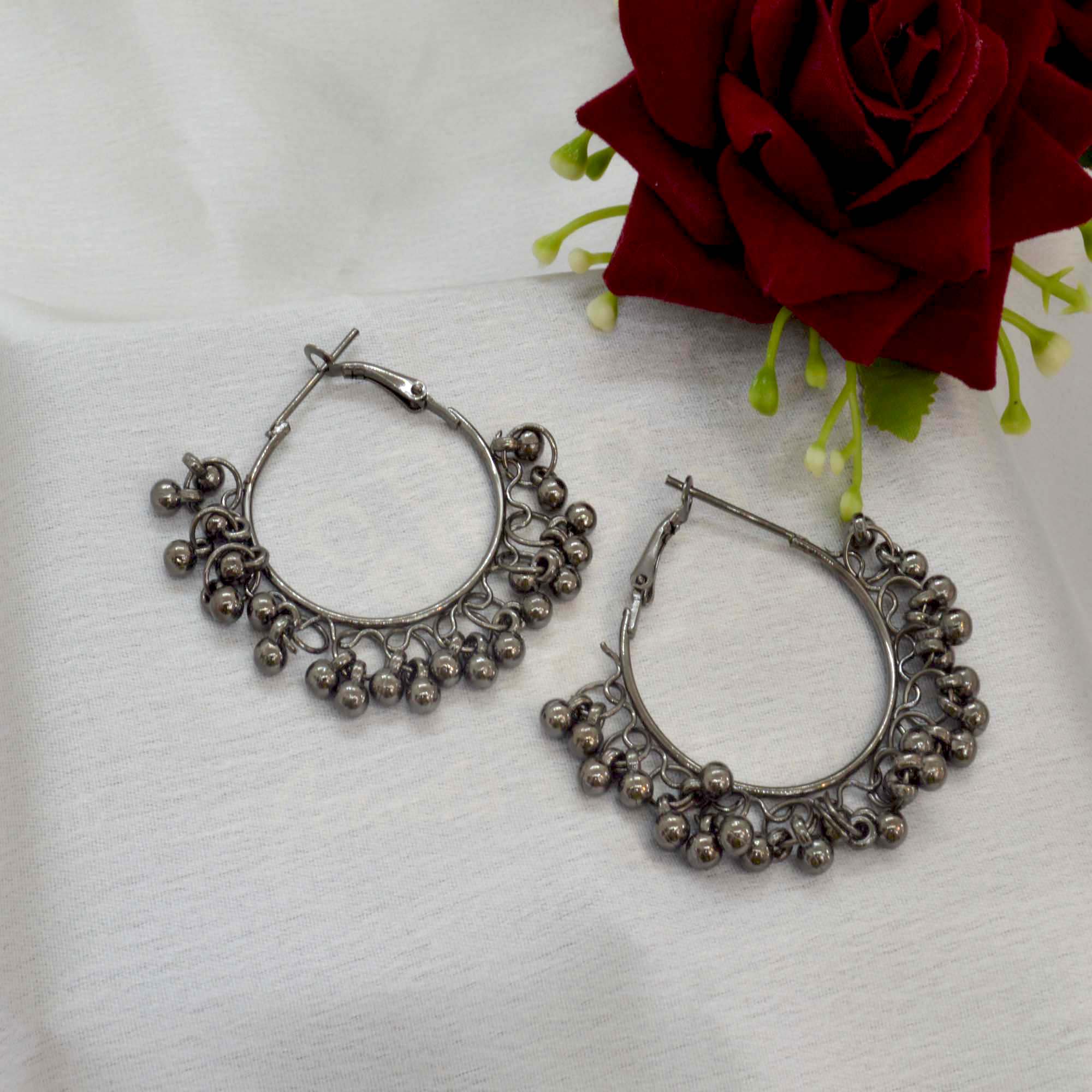 Jewels Of Nepal Gunmetal Toned Ball Drop Earrings For Women