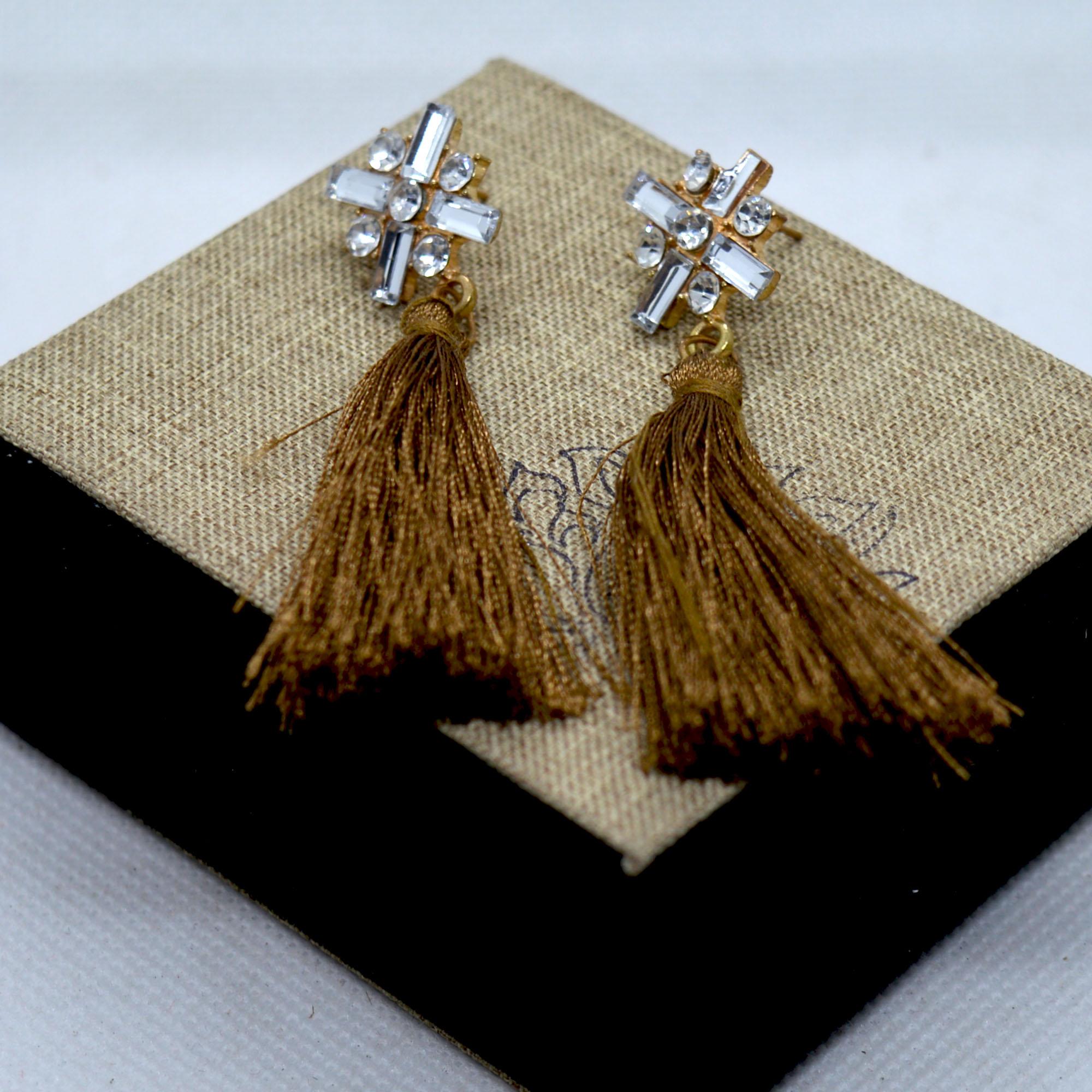 Stone Studded Tassel Drop Earrings For Women - Image 4