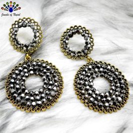 Jewels of Nepal Antique Gold Toned Rhinestone Studded Circular Dangling Earrings