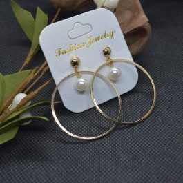 Golden Faux Pearl Drop Earrings For Women
