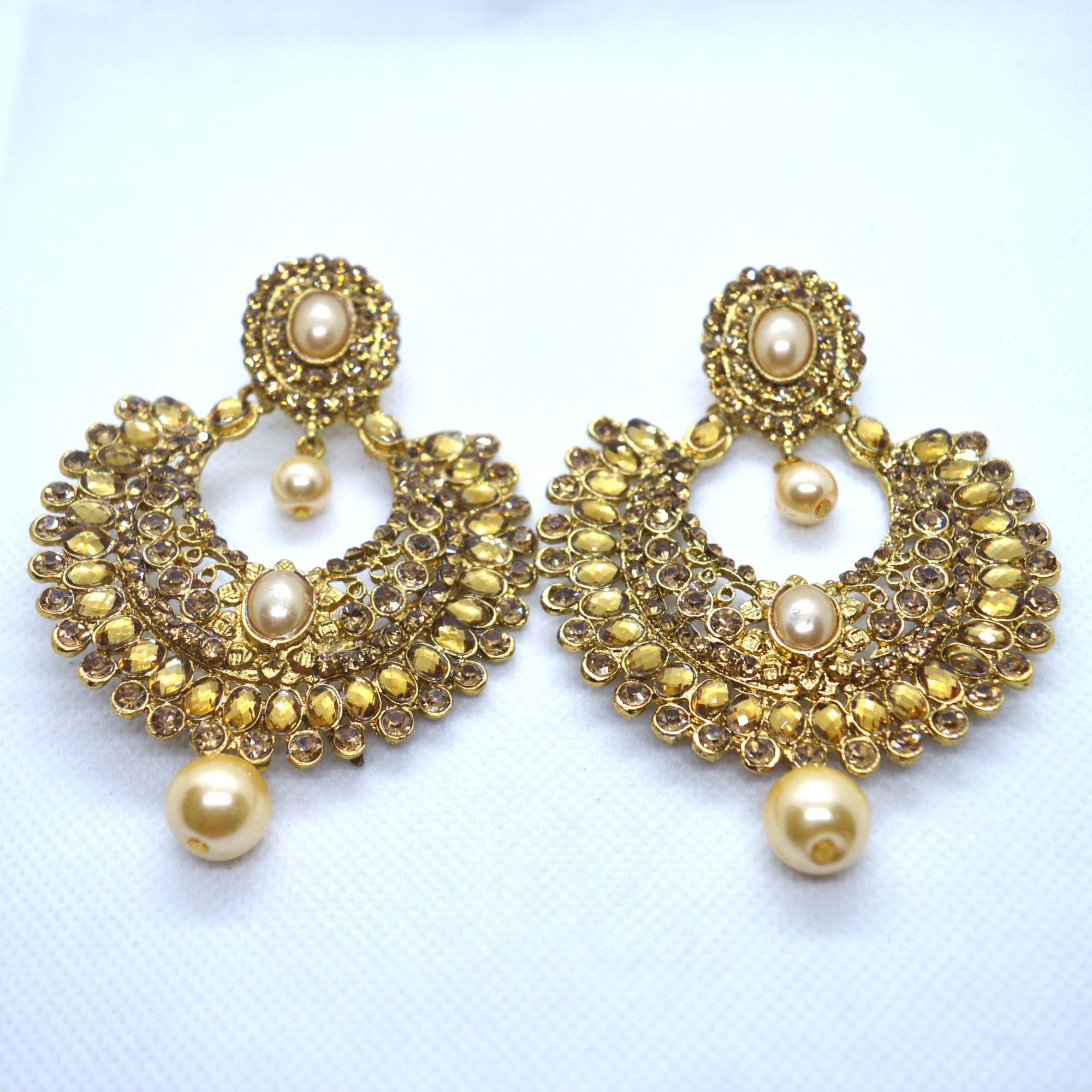 Golden Stone Studded Chandbali Designed Party Earrings For Women - Image 2