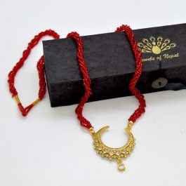 Jewels Of Nepal Gold Plated Crescent Moon Pendant Hydro Crystal Necklace / Mala For Women