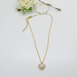 Jewels of Nepal Stainless Steel White Heart Locket Chain for Women