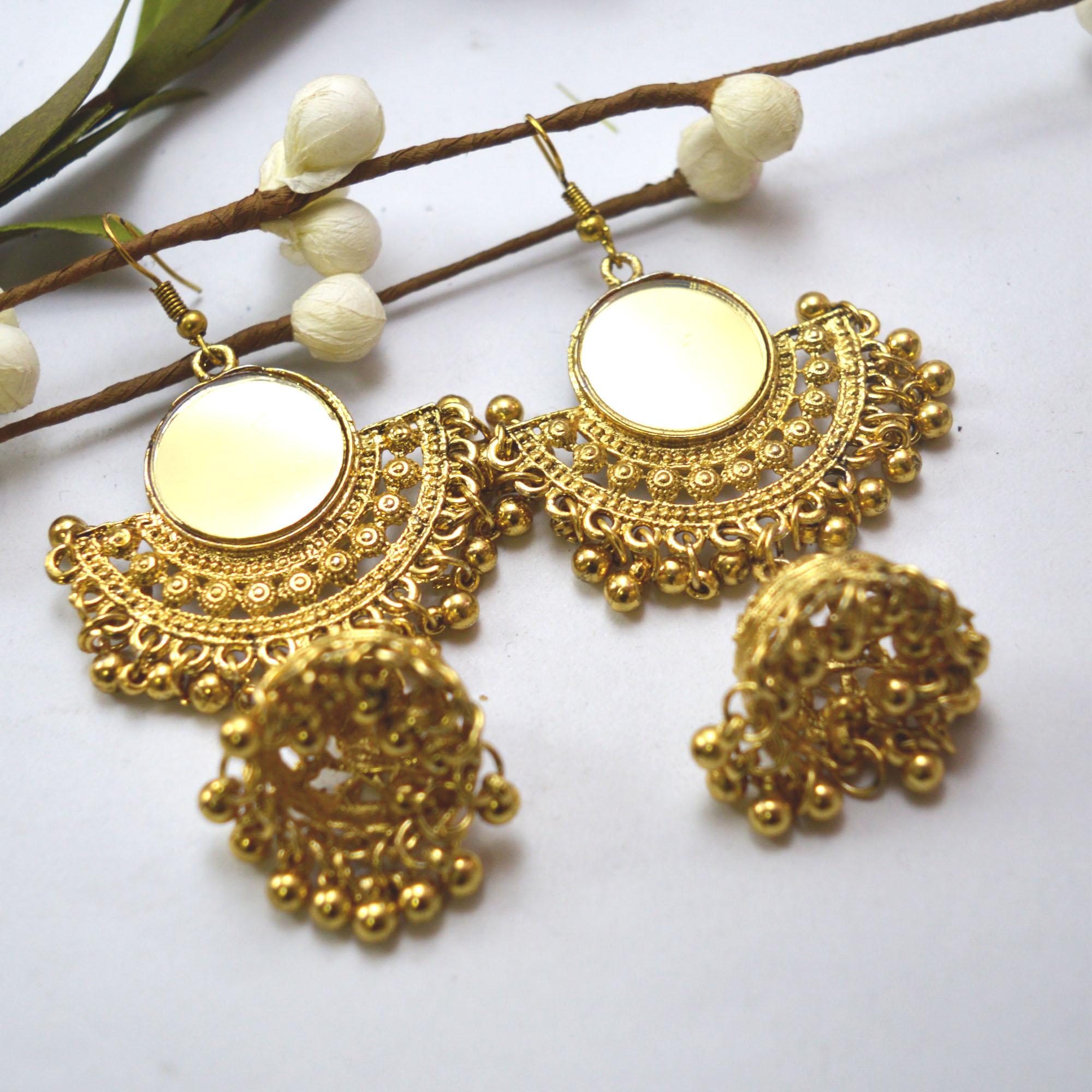 Chandbali Designed Mirror Studded Pinjada Drop Earrings For Women - Image 4