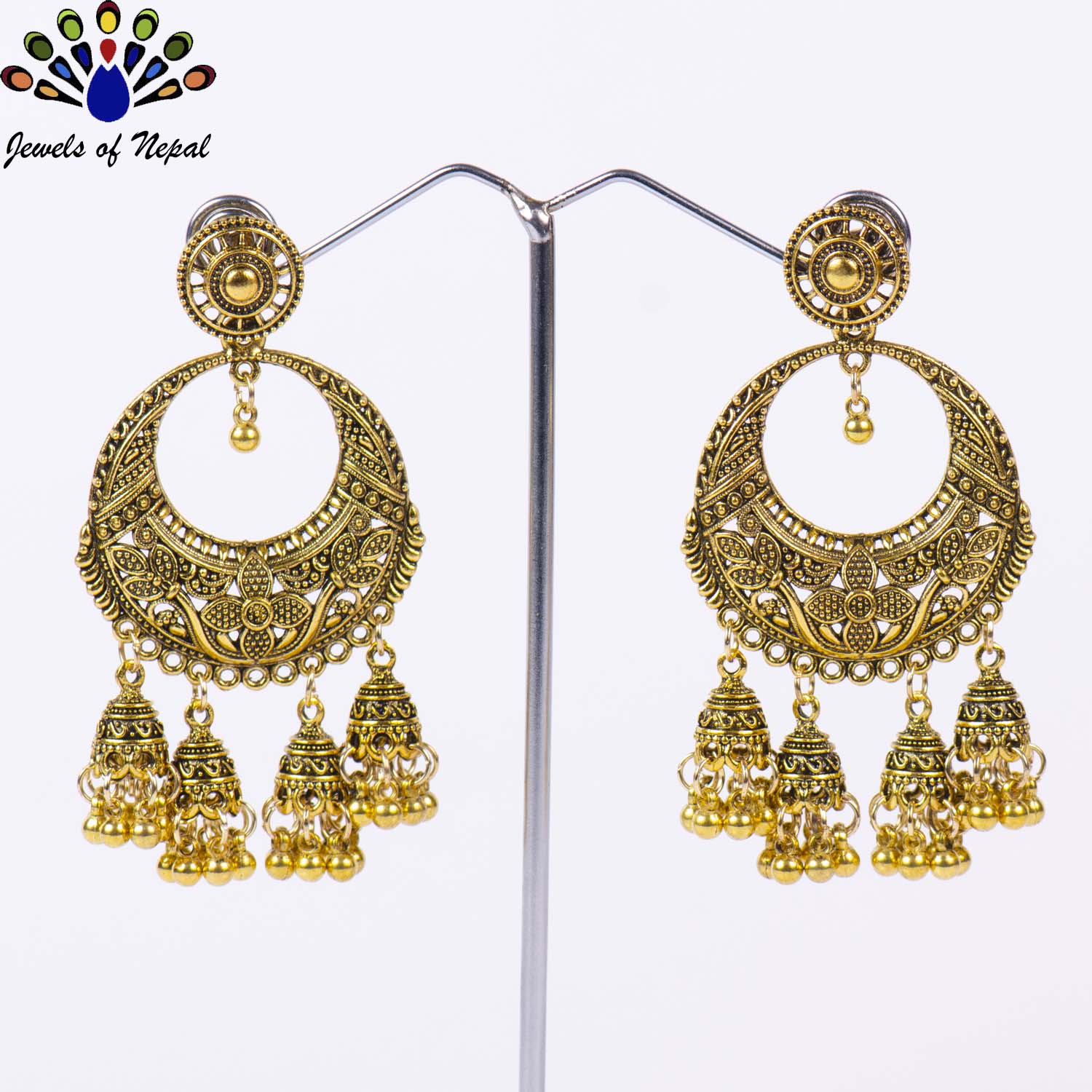 Vintage Boho Style Bell Tassel Earrings for Women- Jewels of Nepal - Image 3