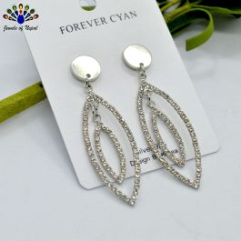 Double Leaf Shaped Stone Embellished Dangling Earrings
