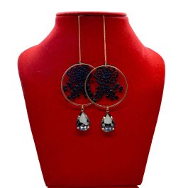 Grey Faux Crystal Lace Design Drop Earrings For Women