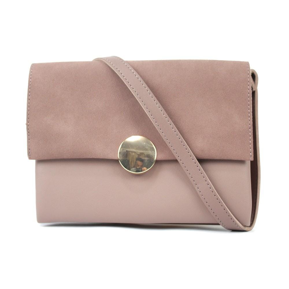Rosewood Pink Metal Push Lock Cross Body Bag For Women