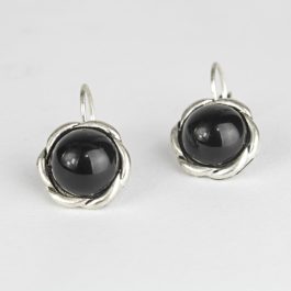 Black/Silver Stoned Lever-Back Earrings For Women