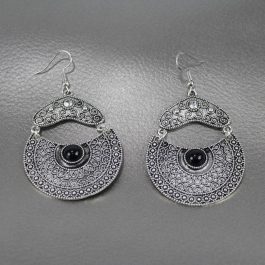 Silver Stoned Middle Cut Fish Hook Earrings