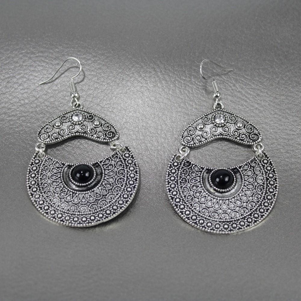 Silver Stoned Middle Cut Fish Hook Earrings