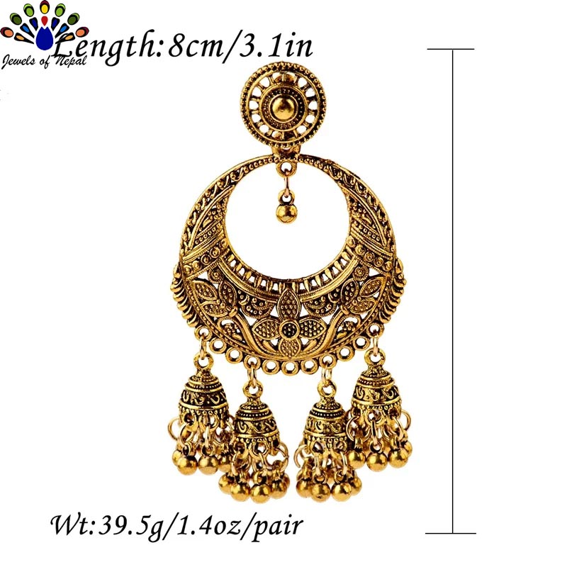 Vintage Boho Style Bell Tassel Earrings for Women- Jewels of Nepal - Image 4