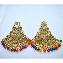 Golden/Multicolored Stones Tiered Earrings For Women