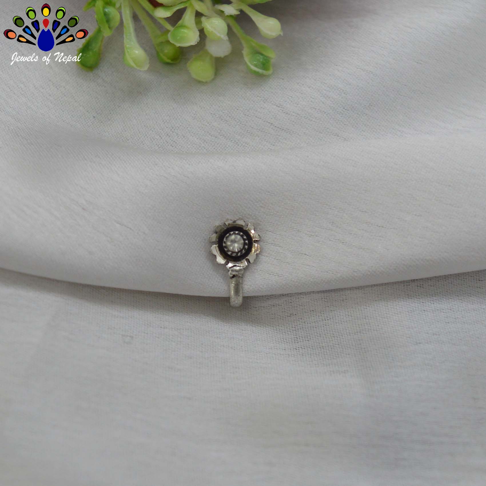Oxidized Silver Toned Stone Clip on Nose Ring / Nathi/ Nathiya For Women- 1pc - Image 7