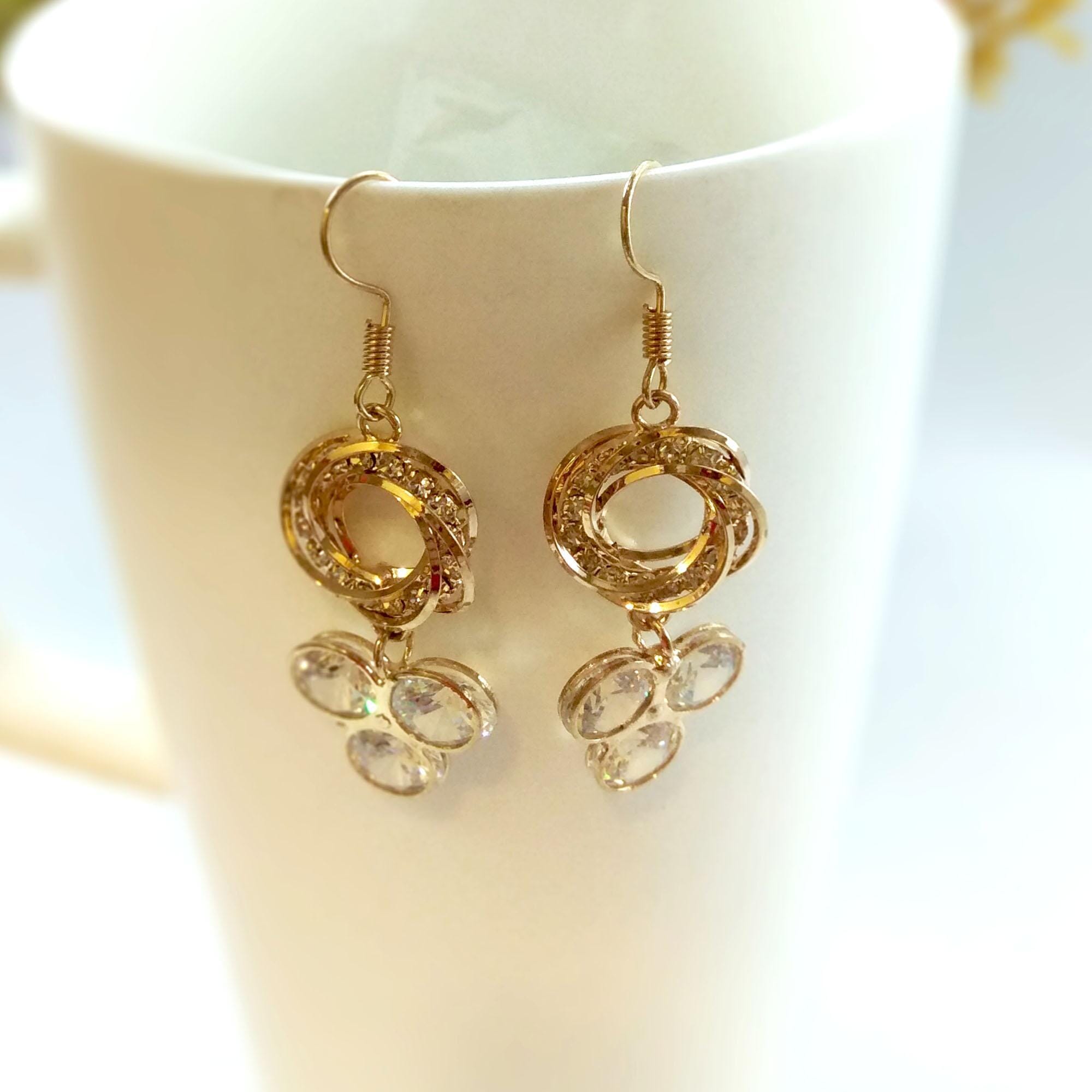 Stone Embellished Metal Drop Earrings For Women - Image 3