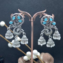 Stone Embellished Silver Pinjada Drop Earrings For Women
