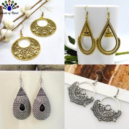 Combo of 4 Silver/Golden Cut Patterned Drop Earrings For Women