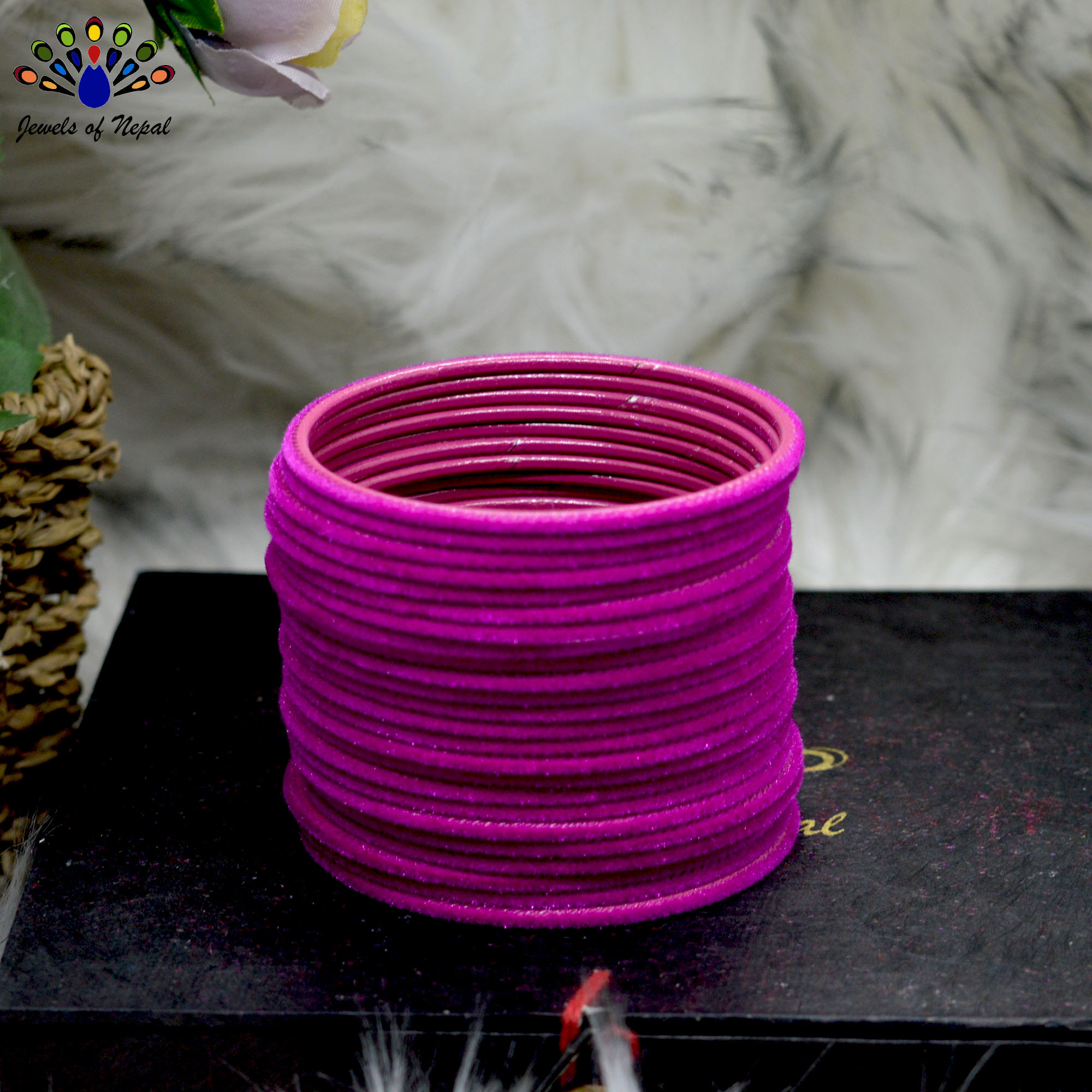 Fuchsia Pink Velvet Bangles For Women- 2 dozens (24pcs) - Image 2