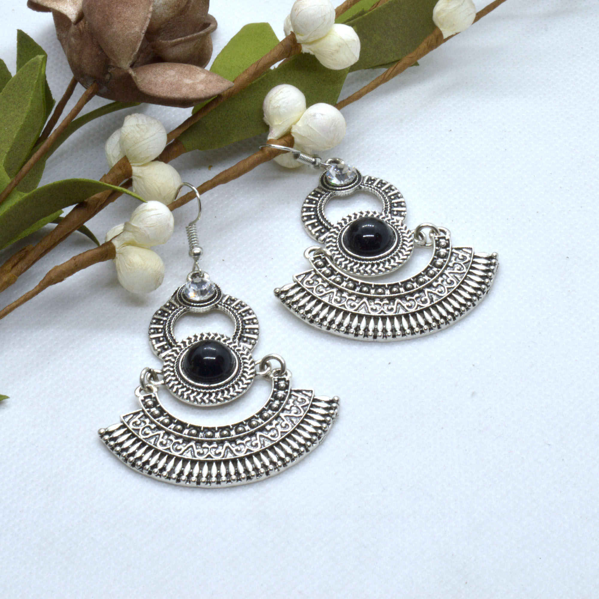Golden/Silver Double Layered Dangler Earrings For Women- Jewels Of Nepal - Image 2