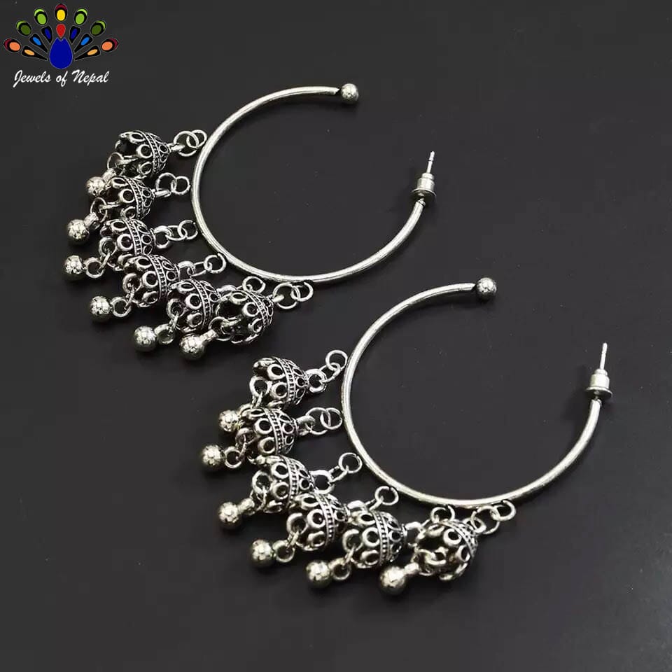 Golden/Silver Vintage Gypsy Jhumka Bell Tassels Earrings For Women - Image 5