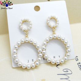 Golden/Silver Simulated Pearl Studded Round Drop Earrings by Jewels of Nepal