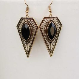 Gold/Black Stoned Diamond Shaped Patterned Earrings For Women