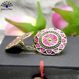 Oxidized Toned Floral Patterned Round Ear Studs - Jewels of Nepal