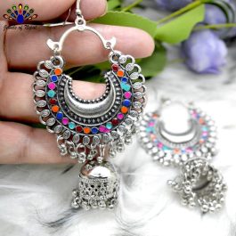 Silver Toned Chandbali Pinjada Drop Earrings - Jewels of Nepal