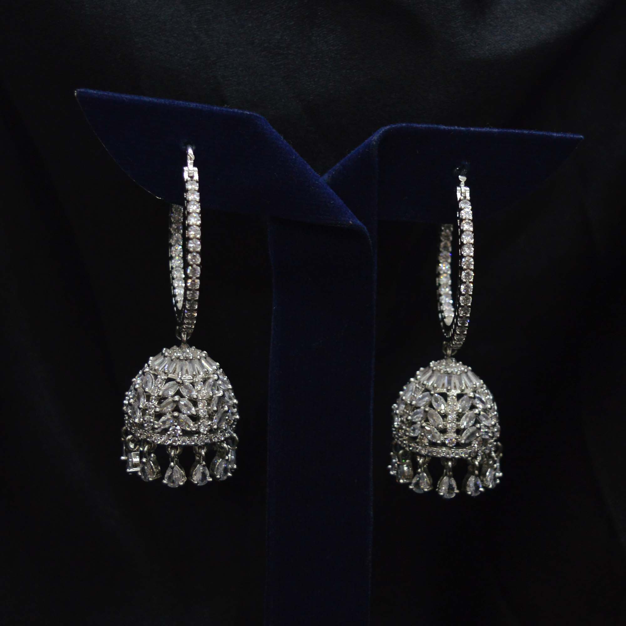 Jewels of Nepal American Diamond/CZ Stone Studded Ring Pinjada Earrings For Women