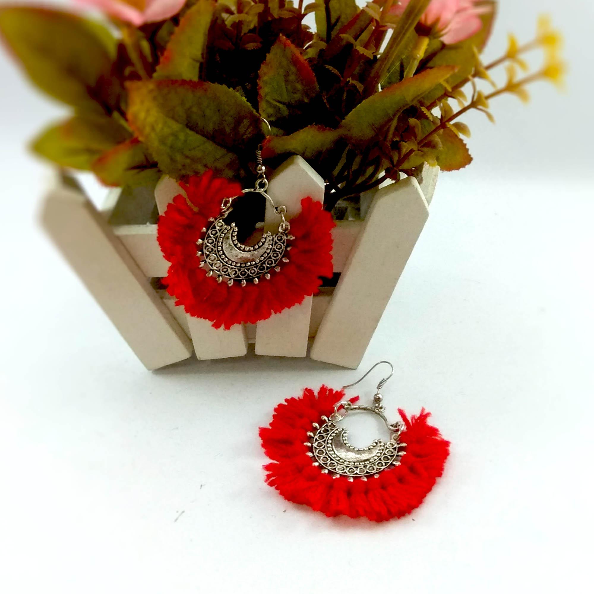 Silver Toned Woolen Tassel Danglers - Image 7