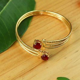 24K Gold Plated Red Stone Adorned Cut Textured Adjustable Bala For Women- 1 Pc