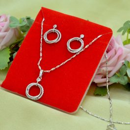 Jewels Of Nepal Silver Plated Stone Studded Circle Of Life Earrings & Locket Chain Set for Women