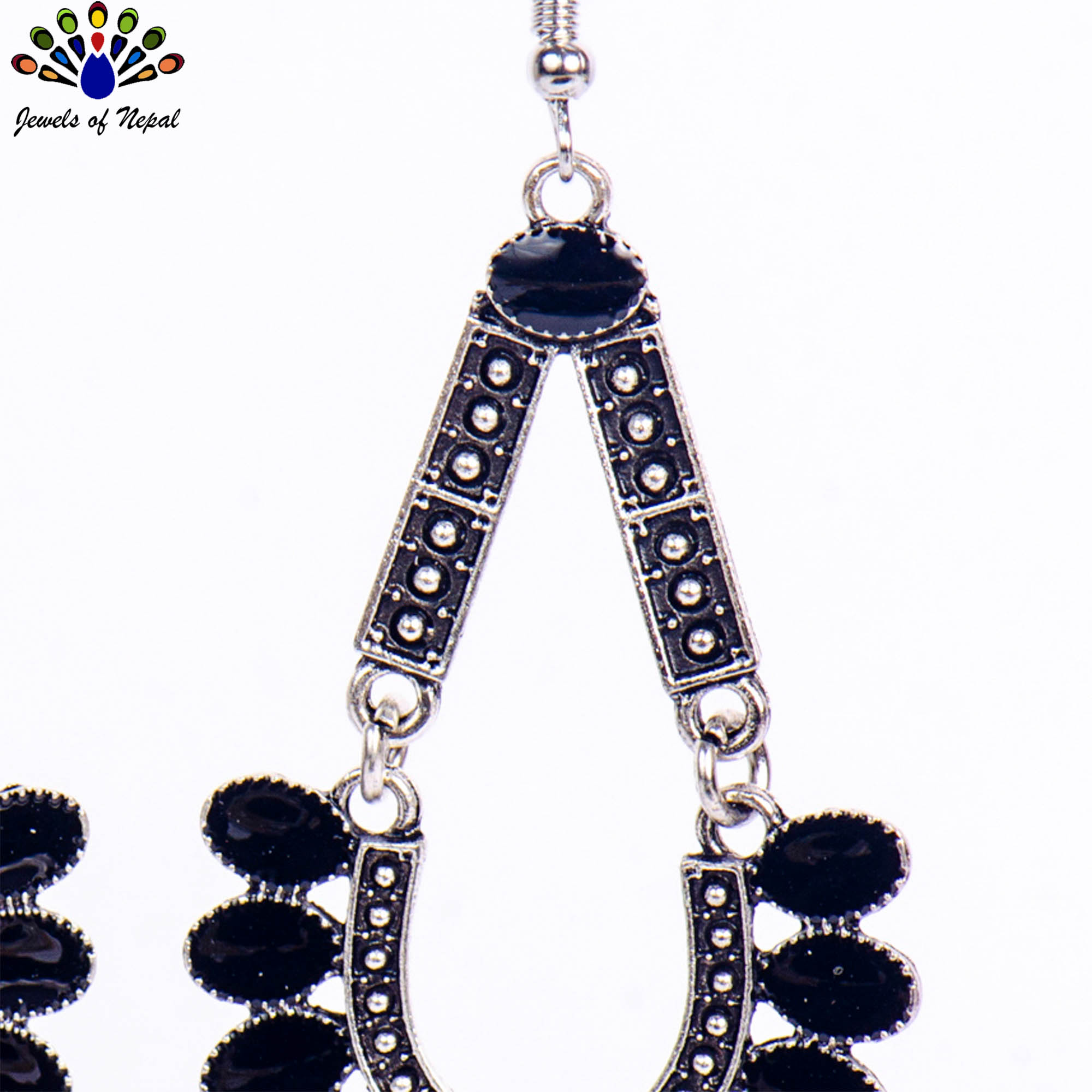 Silver/Black Dot Textured Stylish Drop Earrings For Women - Image 3