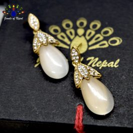 Blush Pink Stone Adorned Drop Design Earrings