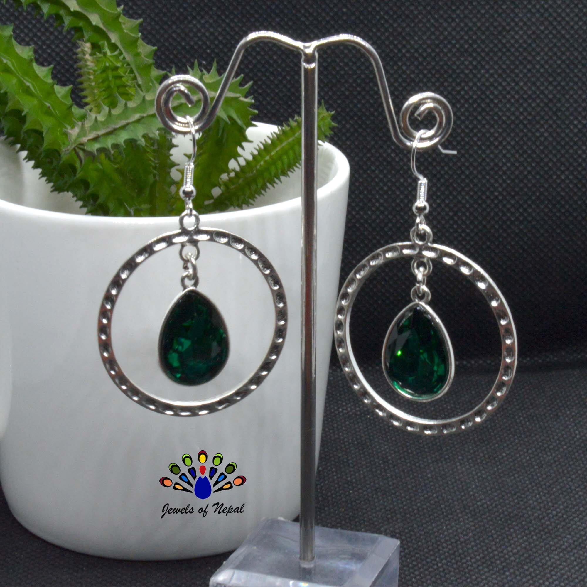 Drop Stoned Round Dangling Earrings - Image 6