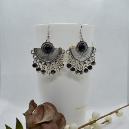 Silver/Black Chandbali Drop Earrings For Women