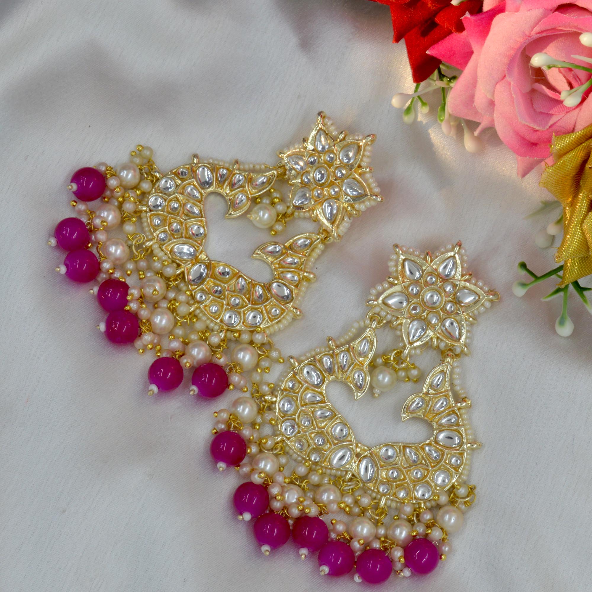 Jewels of Nepal Faux Moti & Beads Beaded Double Fish Designed Meenakari /Kundan Luxury Earrings For Women - Image 7