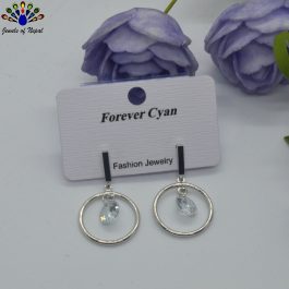 Silver Toned Circular Stone Drop Earrings