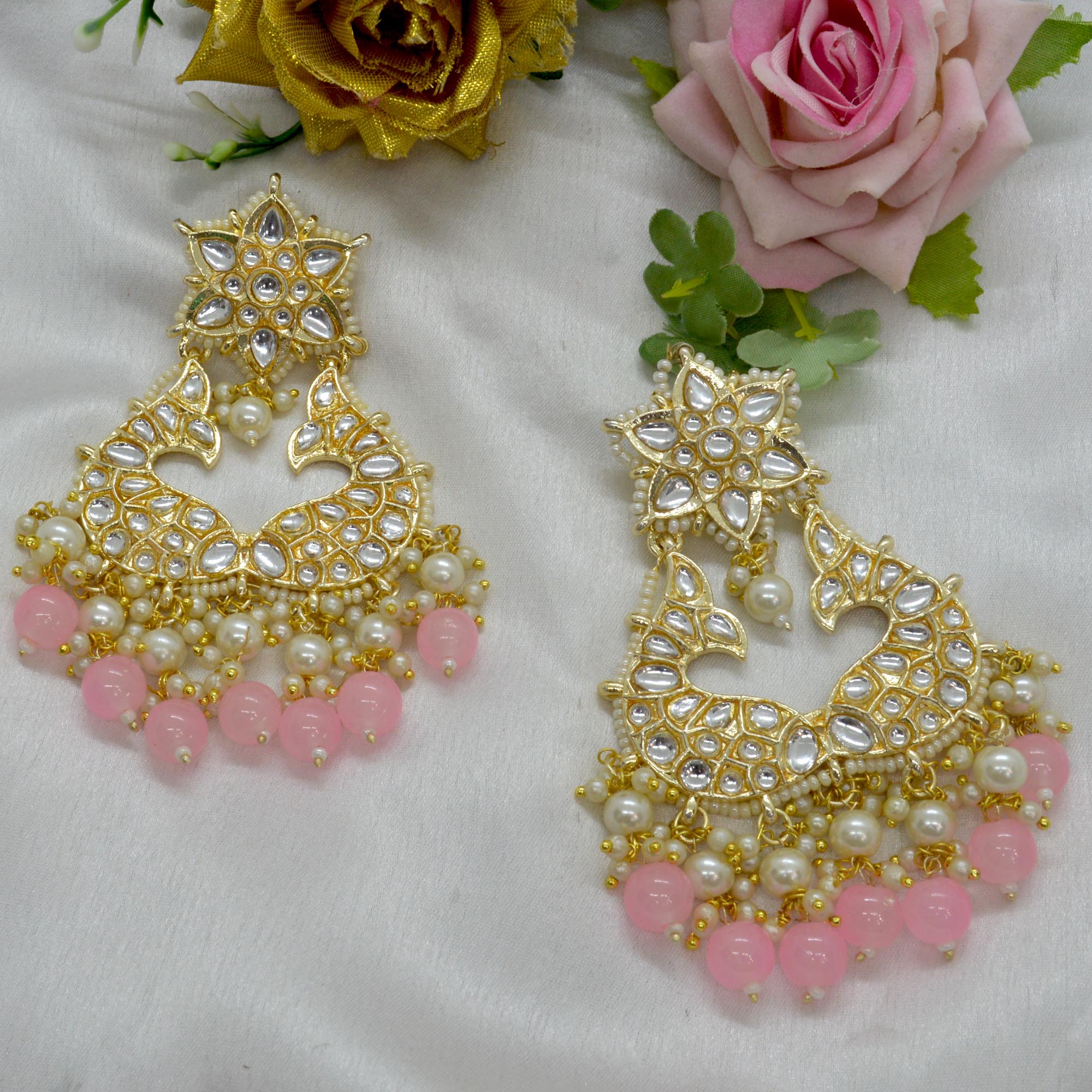 Jewels of Nepal Faux Moti & Beads Beaded Double Fish Designed Meenakari /Kundan Luxury Earrings For Women - Image 5