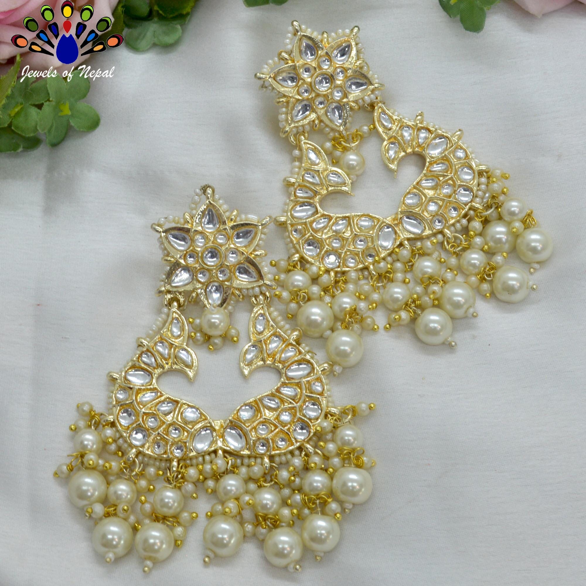 Jewels of Nepal Faux Moti & Beads Beaded Double Fish Designed Meenakari /Kundan Luxury Earrings For Women