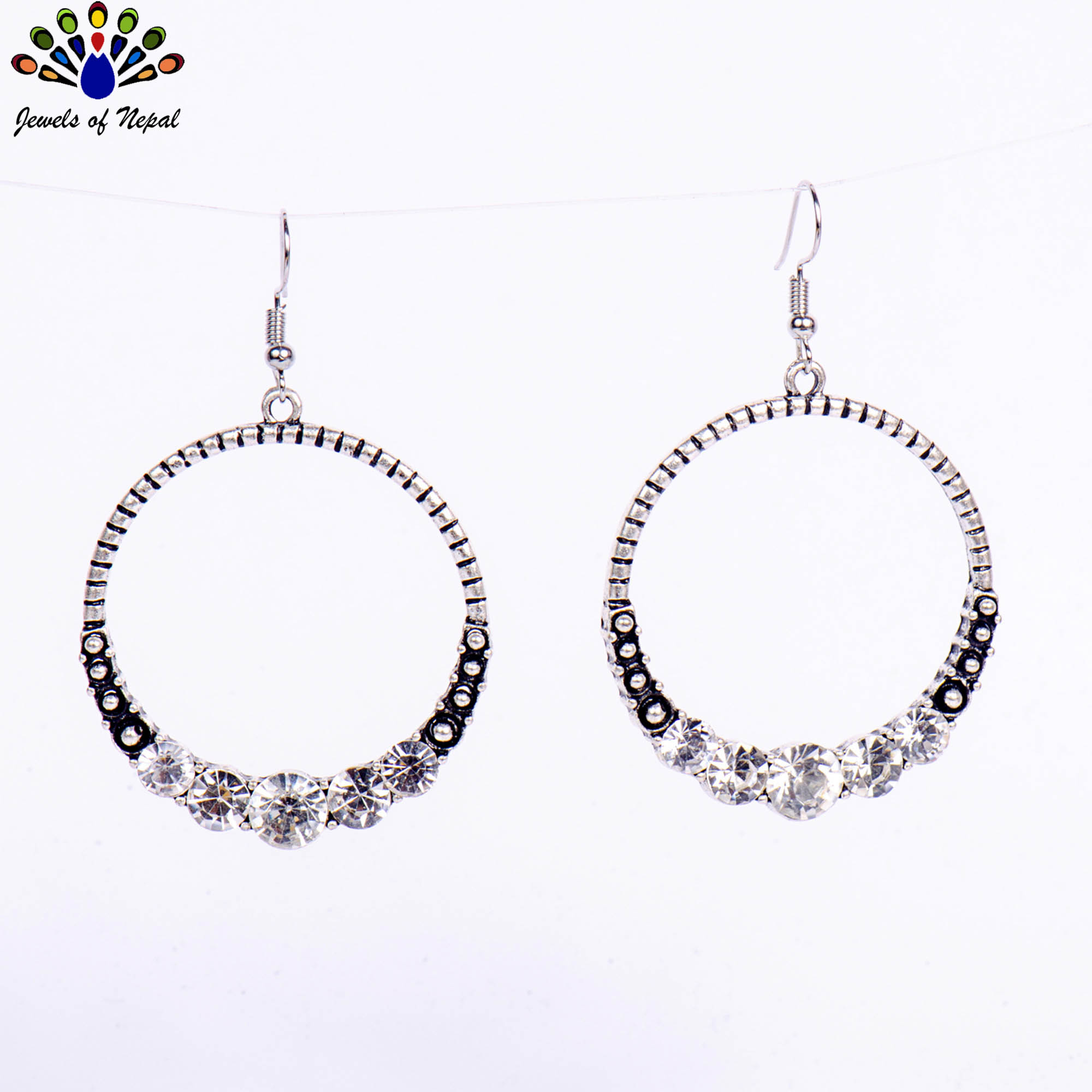 Golden/Silver Round Stone Studded Drop Earrings For Women- Jewels Of Nepal - Image 2