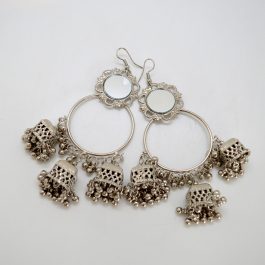 Jewels Of Nepal Silver Mirror Pinjada Tassel Jhumki Earrings For Women