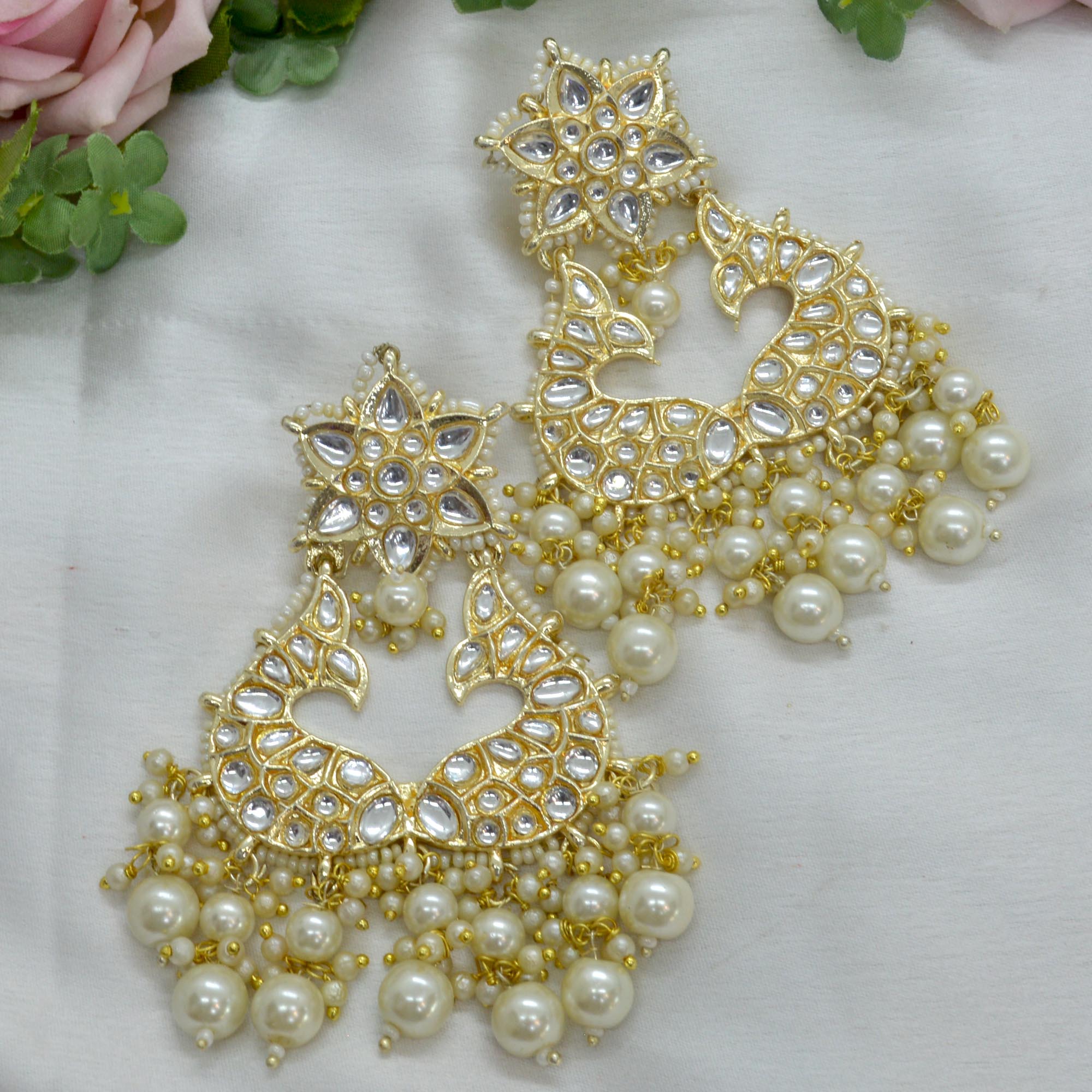 Jewels of Nepal Faux Moti & Beads Beaded Double Fish Designed Meenakari /Kundan Luxury Earrings For Women - Image 9