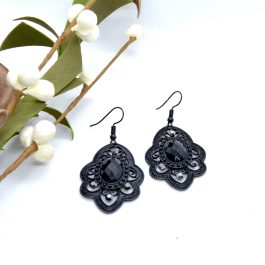 Silver/Black Self Patterned Drop Earrings For Women