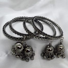 Jewels Of Nepal Gunmetal Toned Pinjada Drop Metal Bangles Set For Women- Set of 4 pcs